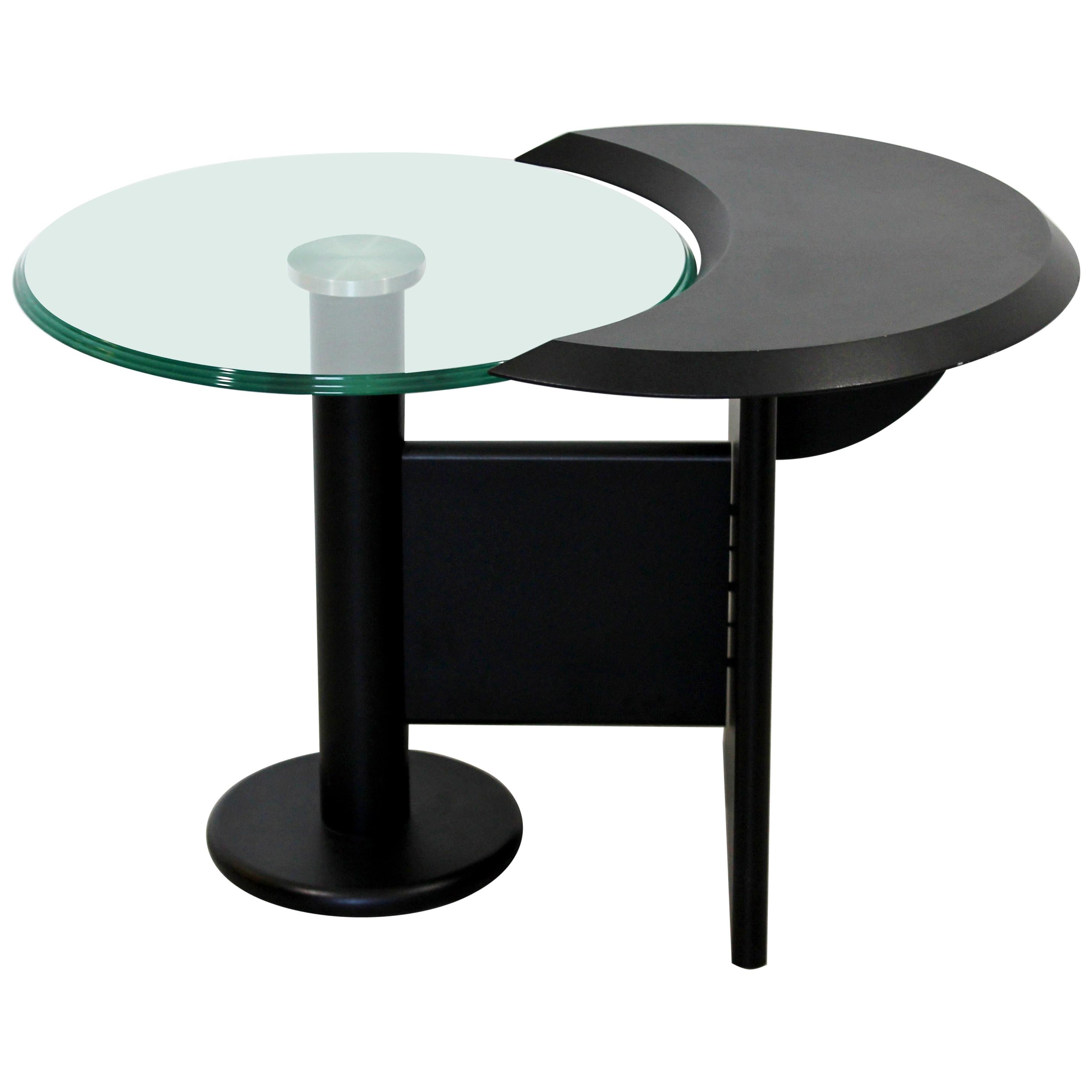 Contemporary Modern Cassina Black Metal Chrome & Glass Side Table, 1970s, Italy