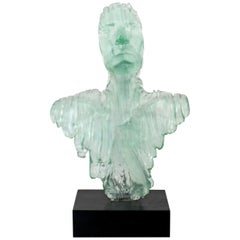 Contemporary Modern Cast Glass Portrait Table Sculpture