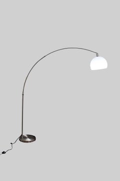 Contemporary Modern Chrome Base Adjustable Curved Arc Floor Lamp Bubble Shade