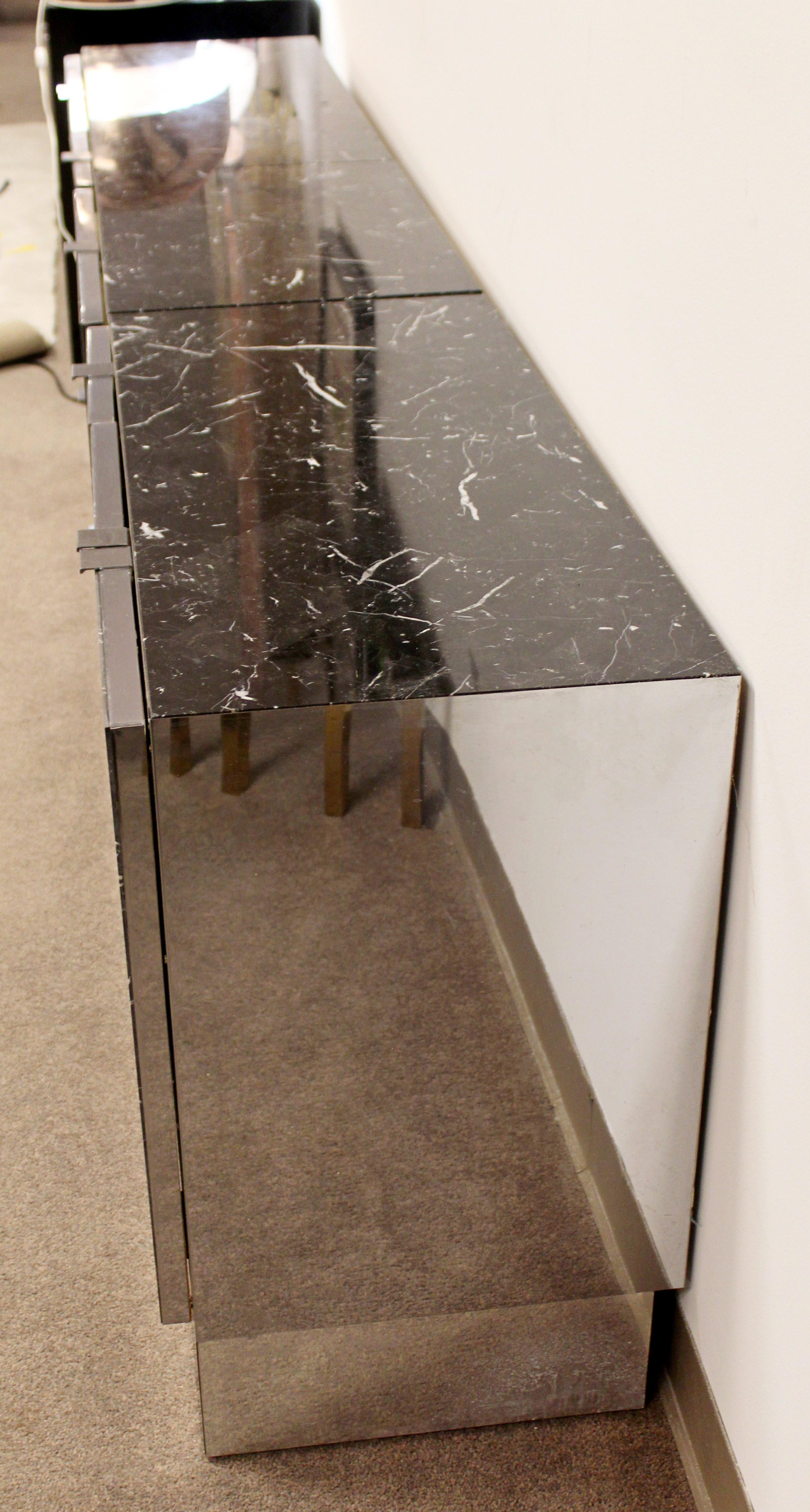 Contemporary Modern Chrome Black Tessellated Marble Credenza Ello, 1980s In Good Condition In Keego Harbor, MI