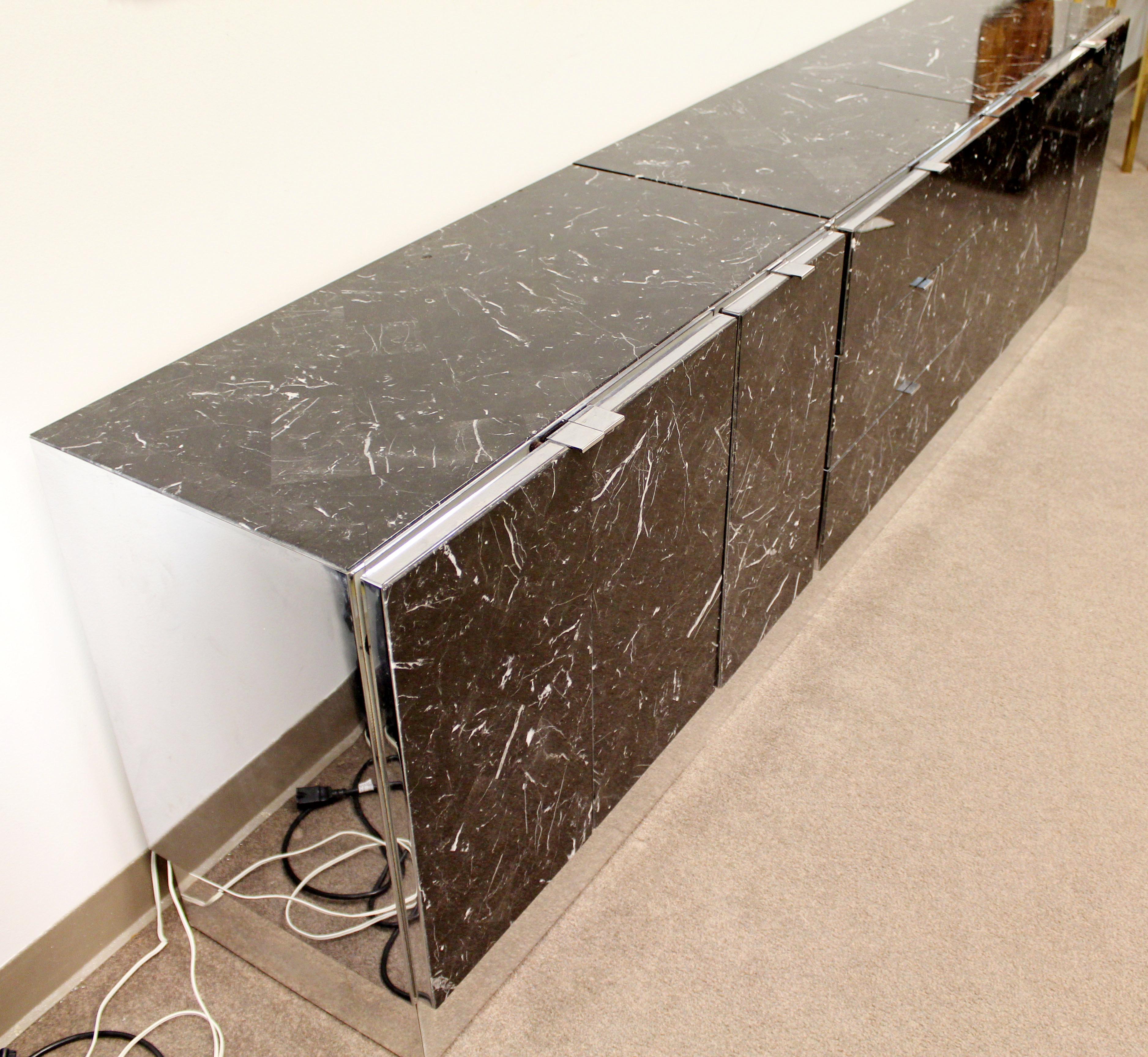 Late 20th Century Contemporary Modern Chrome Black Tessellated Marble Credenza Ello, 1980s