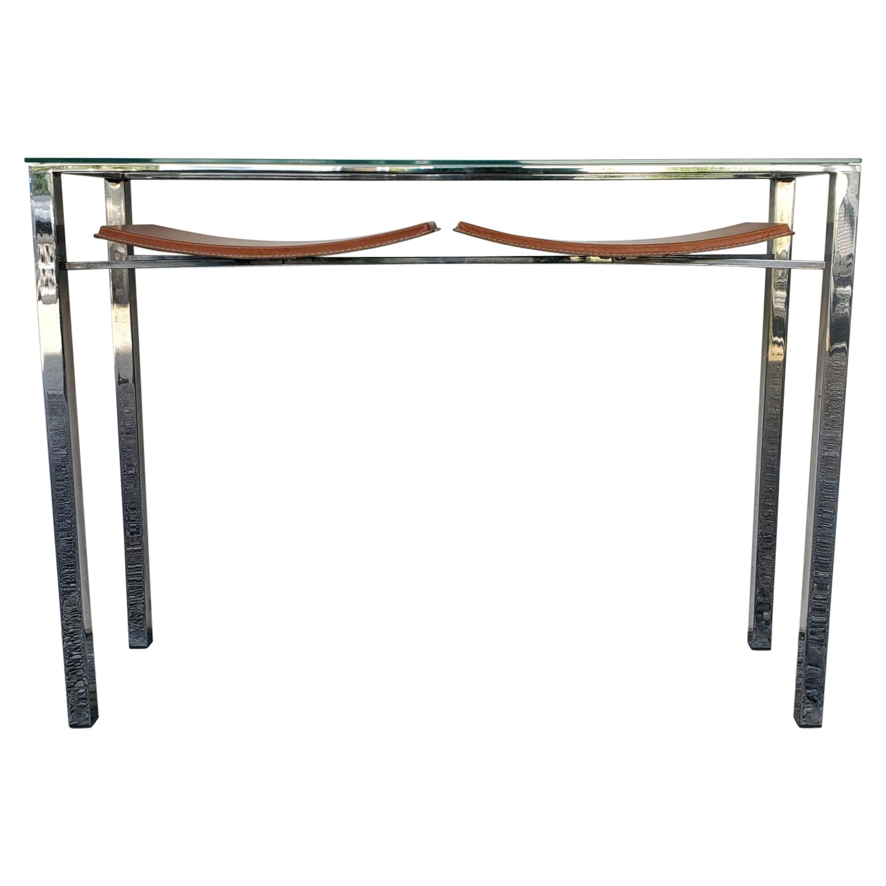 Contemporary Modern Chrome, Glass and Leather Console Table