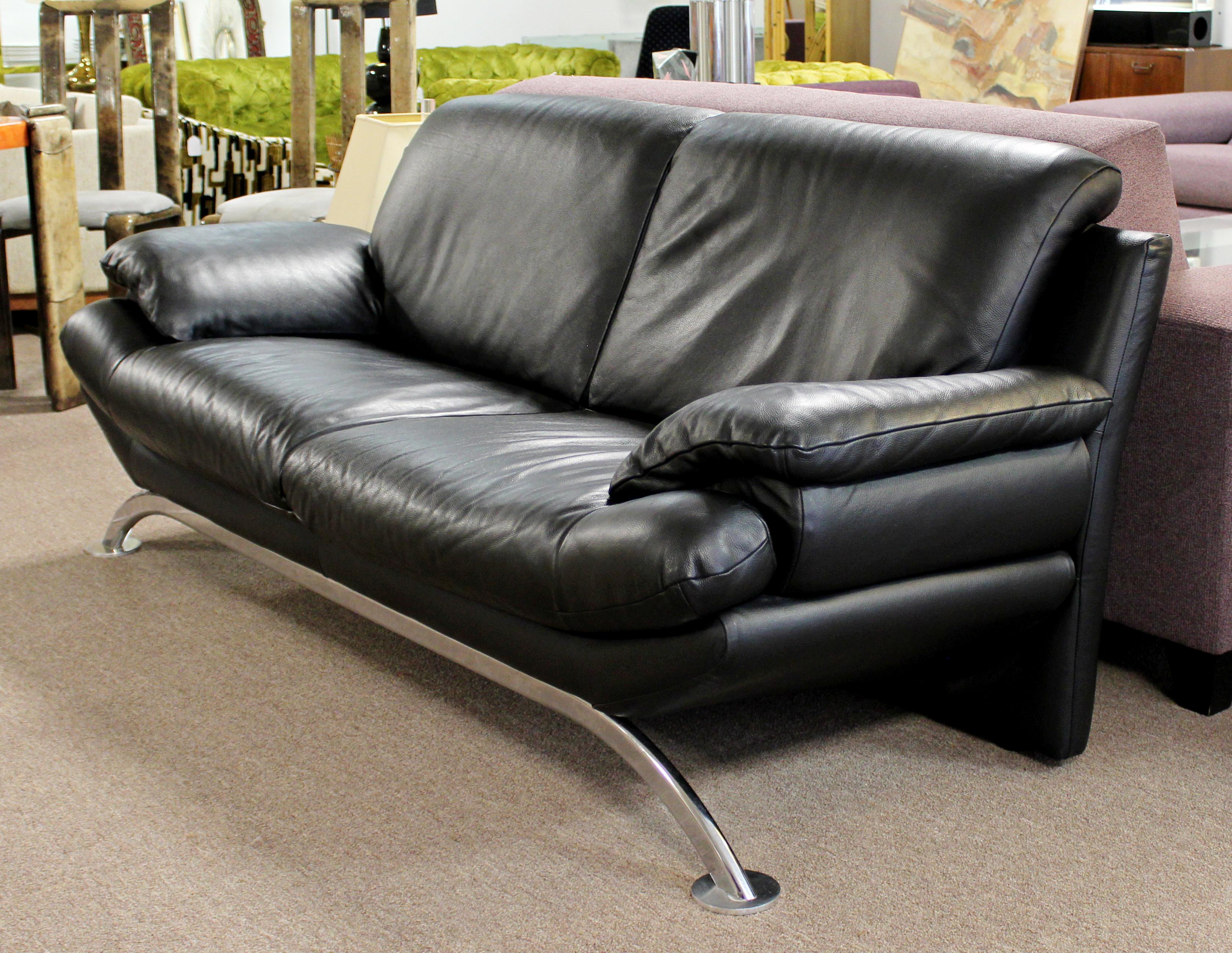 black leather sofa chrome legs