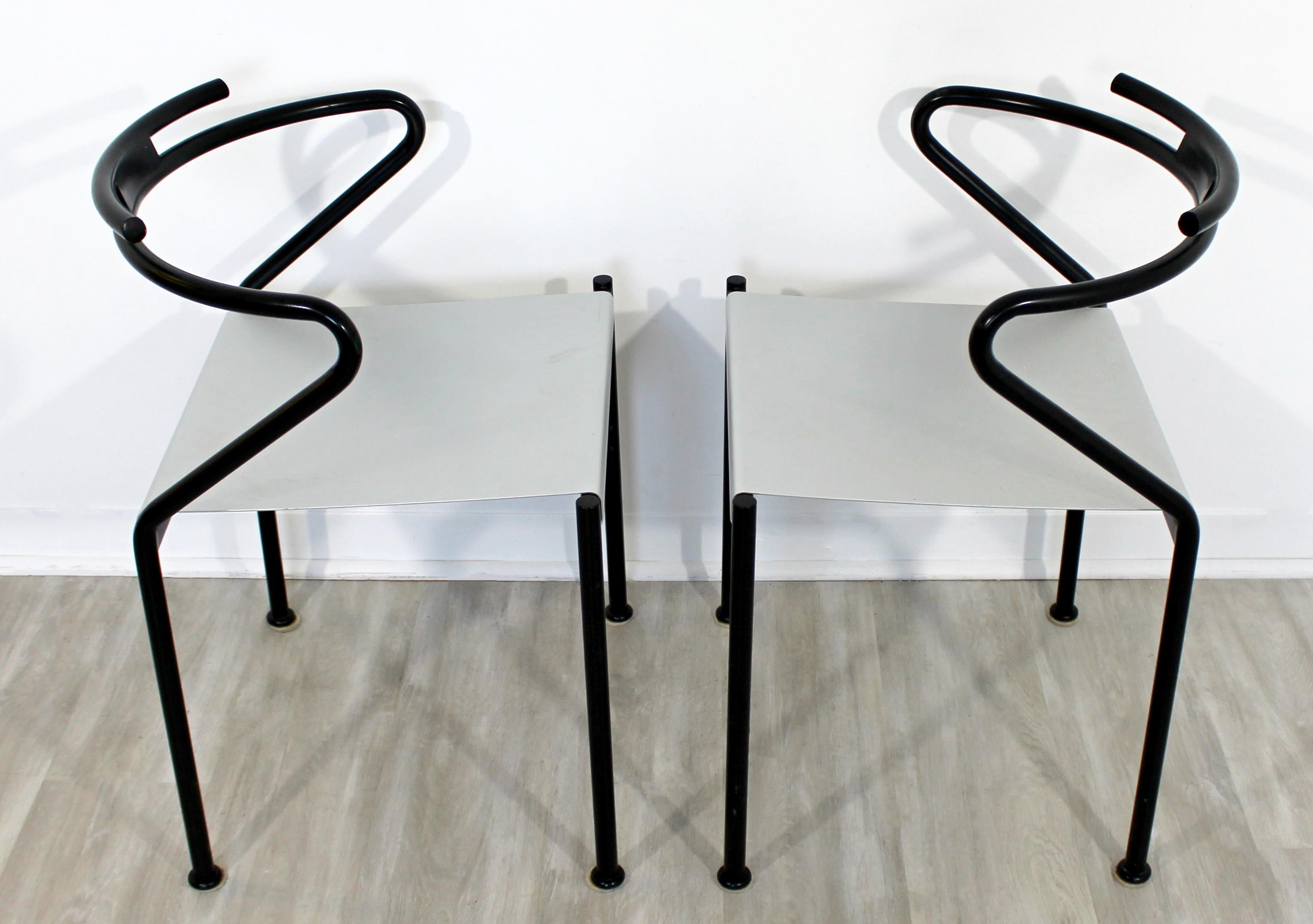 Post-Modern Contemporary Modern Cidue Postmodern Pair of Steel Accent Chairs, Italy, 1980s