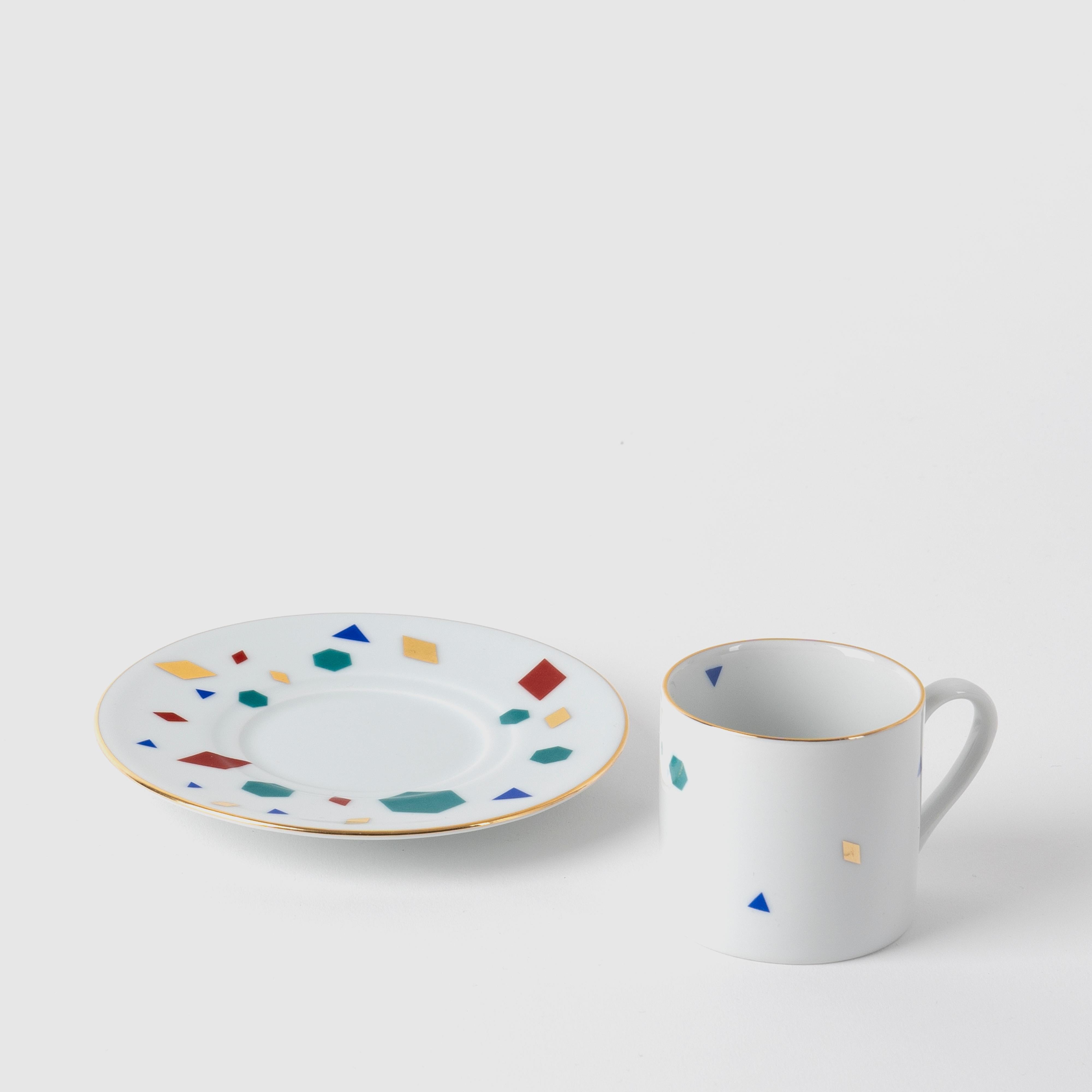 Turc Tasse à café et soucoupe en porcelaine moderne contemporaine décorée ini, 90 ml, lot de 2  en vente