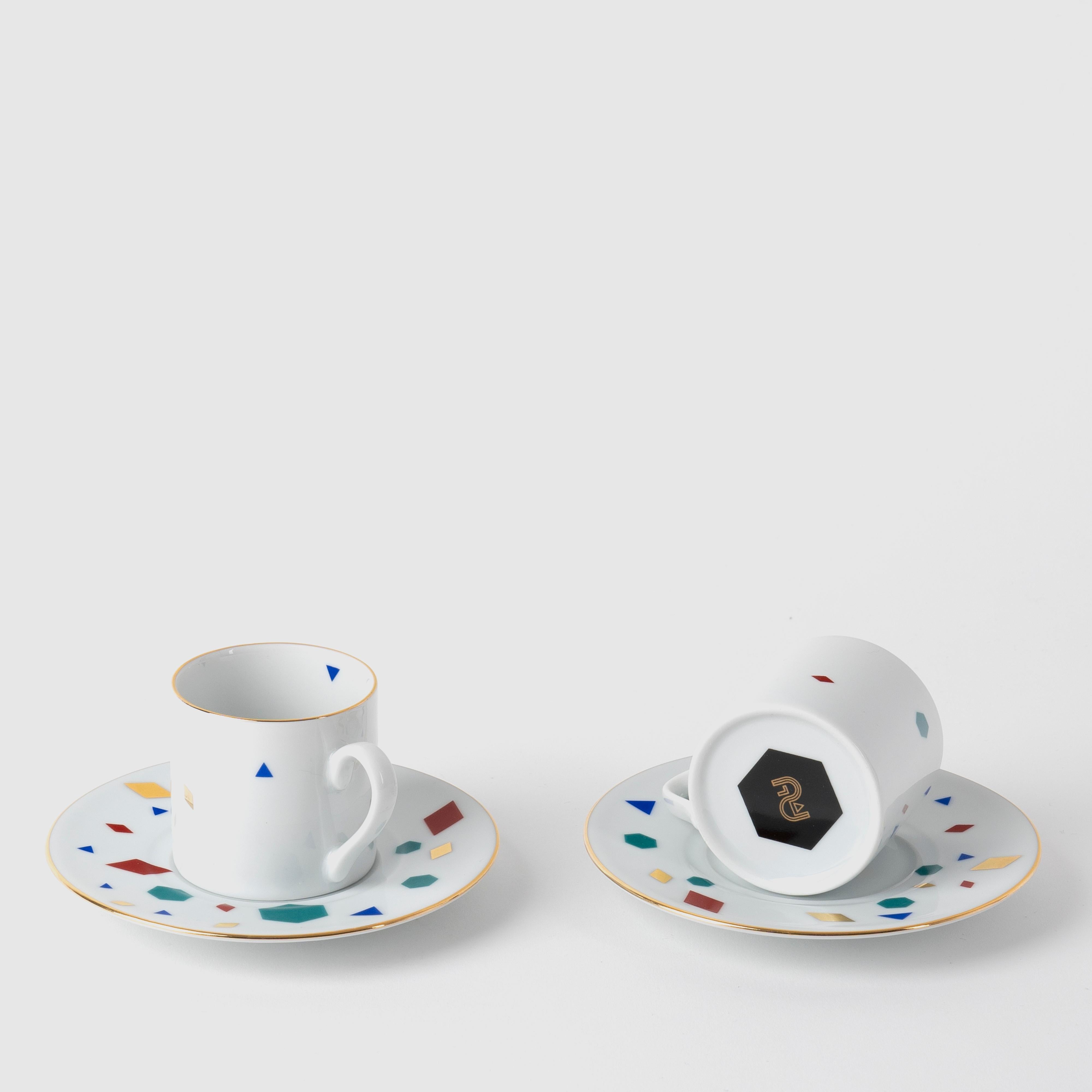 Contemporary Modern, Çini Decorated Porcelain Coffee Cup &Saucer 90ml, Set of 2  For Sale 1