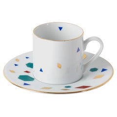 Contemporary Modern, Çini Decorated Porcelain Coffee Cup &Saucer 90ml, Set of 2 