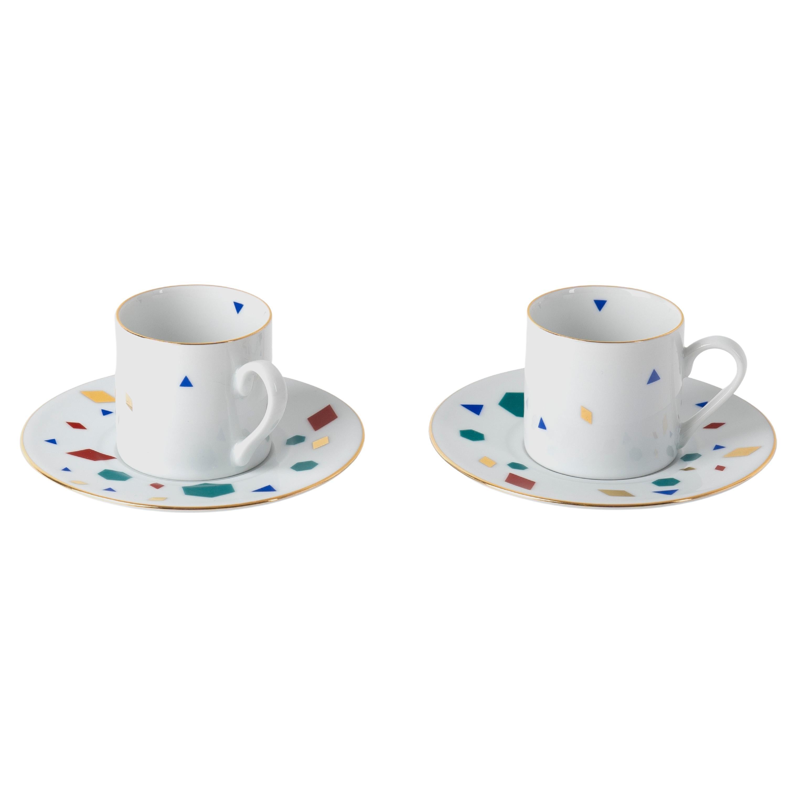 Tasse à café et soucoupe en porcelaine moderne contemporaine décorée ini, 90 ml, lot de 2