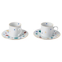Contemporary Modern, Çini Decorated Porcelain Coffee Cup &Saucer 90ml, Set of 2