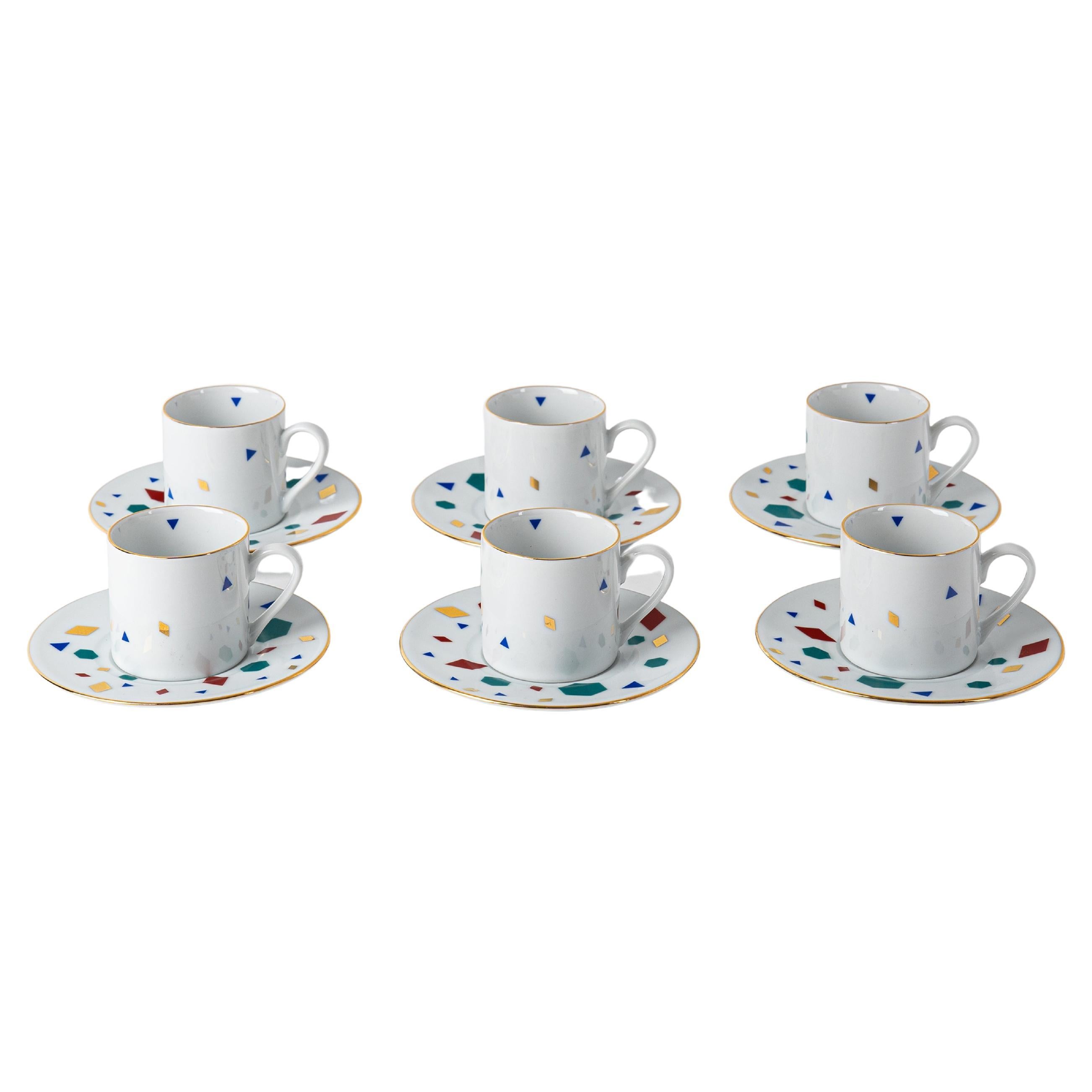Set de 6 tazas de café y platillos de porcelana de 90 ml, modernos y contemporáneos, decorados con Çini
