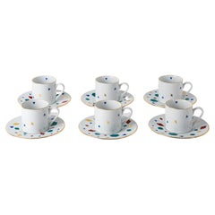 Contemporary Modern, Çini Decorated Porcelain Coffee Cup &Saucer 90ml, Set of 6