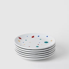 Zeitgenössischer moderner, ini-Porzellan-Frühstückteller, auf beiden Seiten verziert, 6er-Set