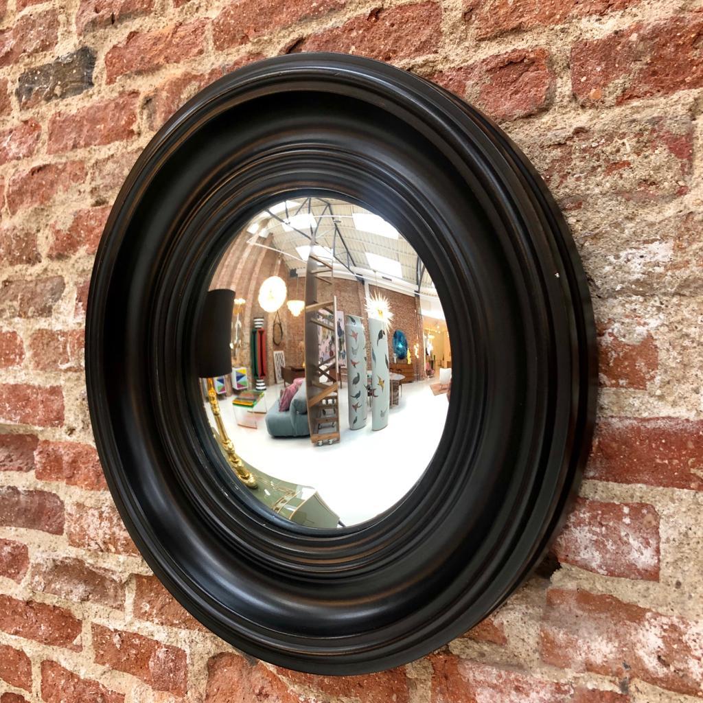 Contemporary Modern Circular Convex Pair of Black Ebonized Wood Italian Mirrors 1