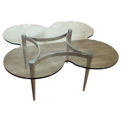 Contemporary Modern Clover Petal Shaped Glass and Chrome Coffee Table
