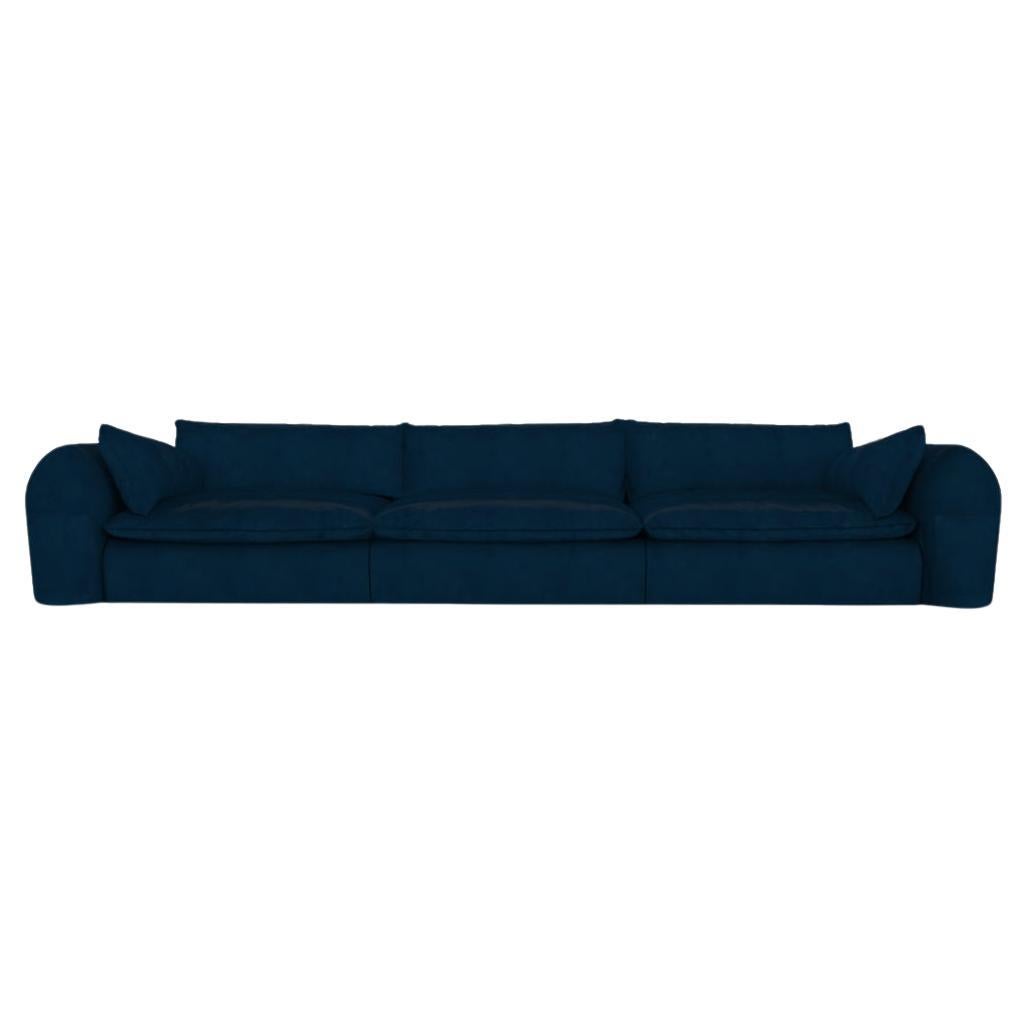 Contemporary Modern Comfy Sofa in Blue Leather by Collector