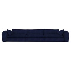 Contemporary Modern Comfy Sofa in Blue Velvet Fabric by Collector