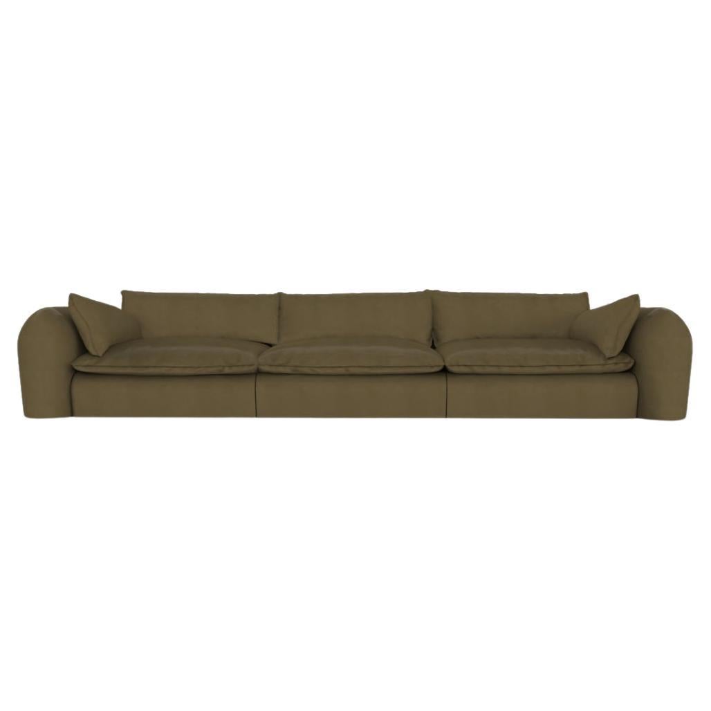 Contemporary Modern Comfy Sofa in Green Leather by Collector For Sale