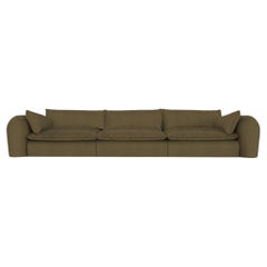 Contemporary Modern Comfy Sofa in Green Leather by Collector