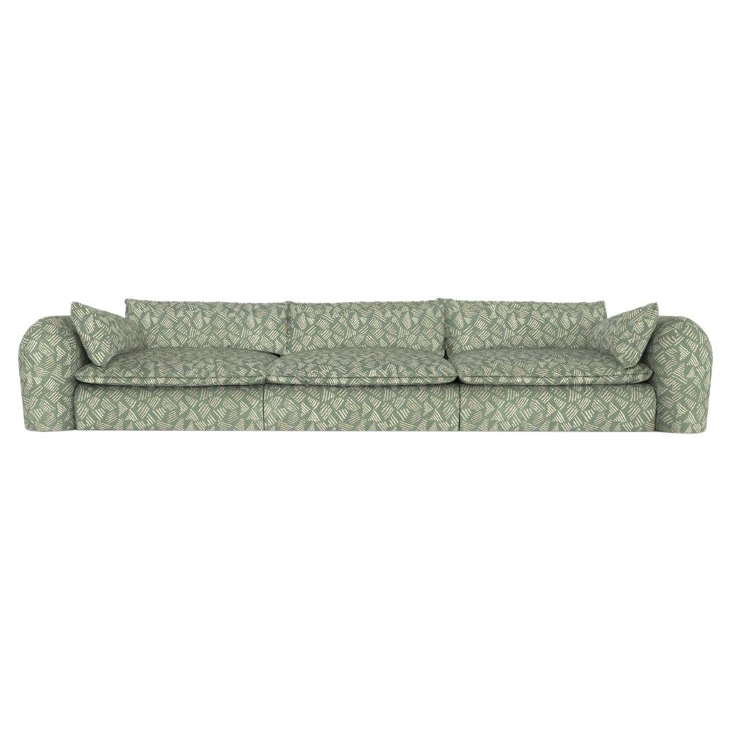Contemporary Modern Comfy Sofa in Seafoam Fabric by Collector