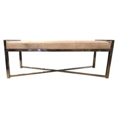 Contemporary Modern Cow Hide Chrome Three Seat Bench