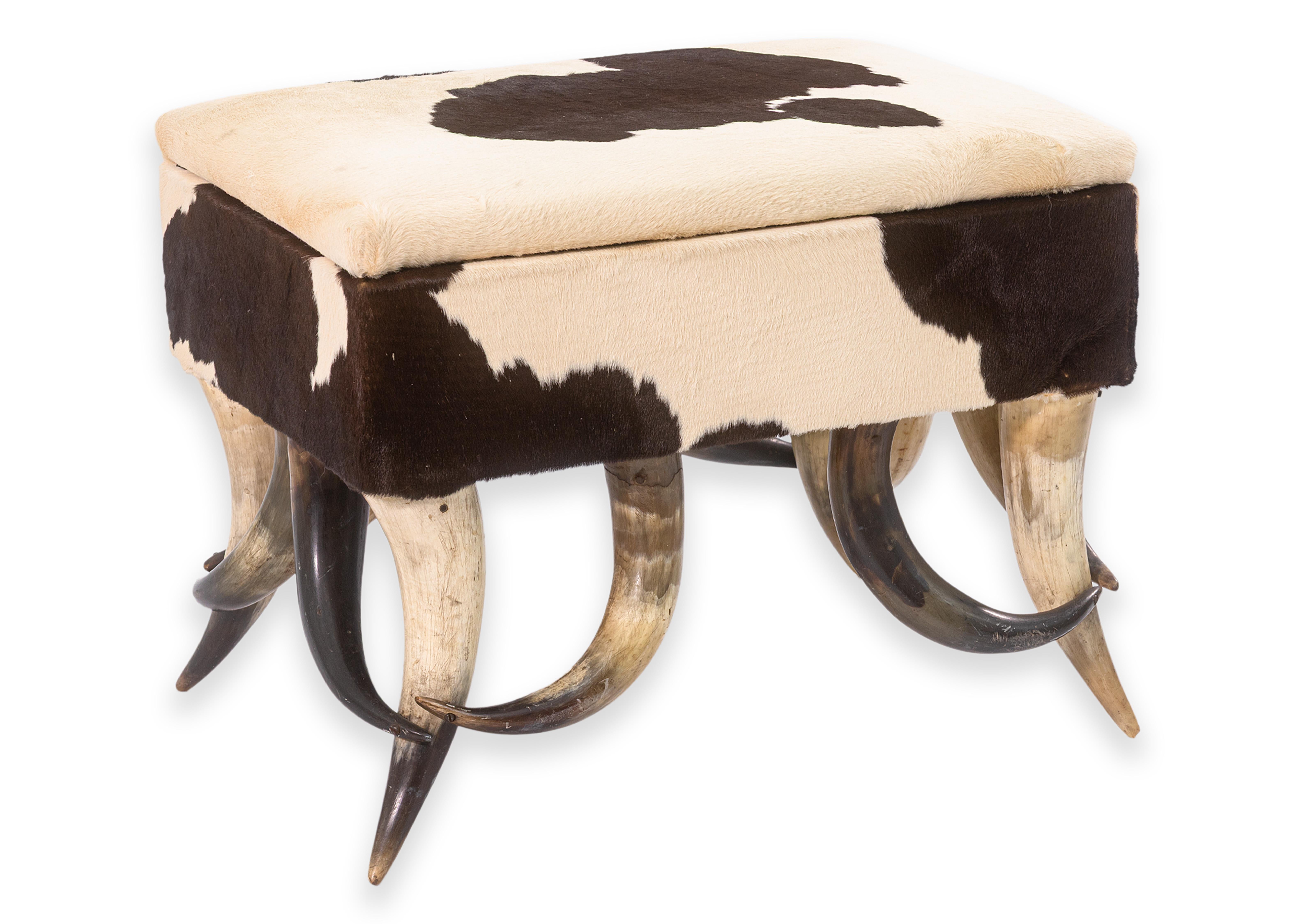 XX secolo Poggiapiedi moderno e contemporaneo in pelle di mucca Longhorn con contenitore in vendita