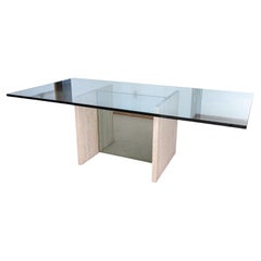 Contemporary Modern Cream Marble and Rectangular Glass Dining Table