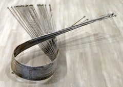 Contemporary Modern Curtis Jere Wire Swirl Wall Sculpture w End Cap Ball, 1980s