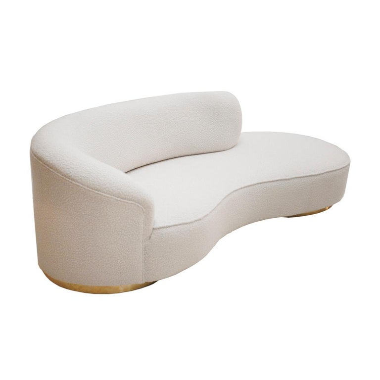 Contemporary Modern Curved White Wool Bouclé and Brass base Italian