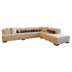 Contemporary Modern Custom Made Cream Tufted Glant 2 Piece Sectional Sofa