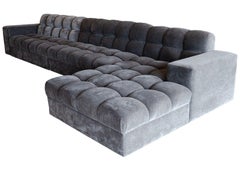 Contemporary Modern Custom Made Dark Grey Velvet Tufted Sectional Sofa Kravet