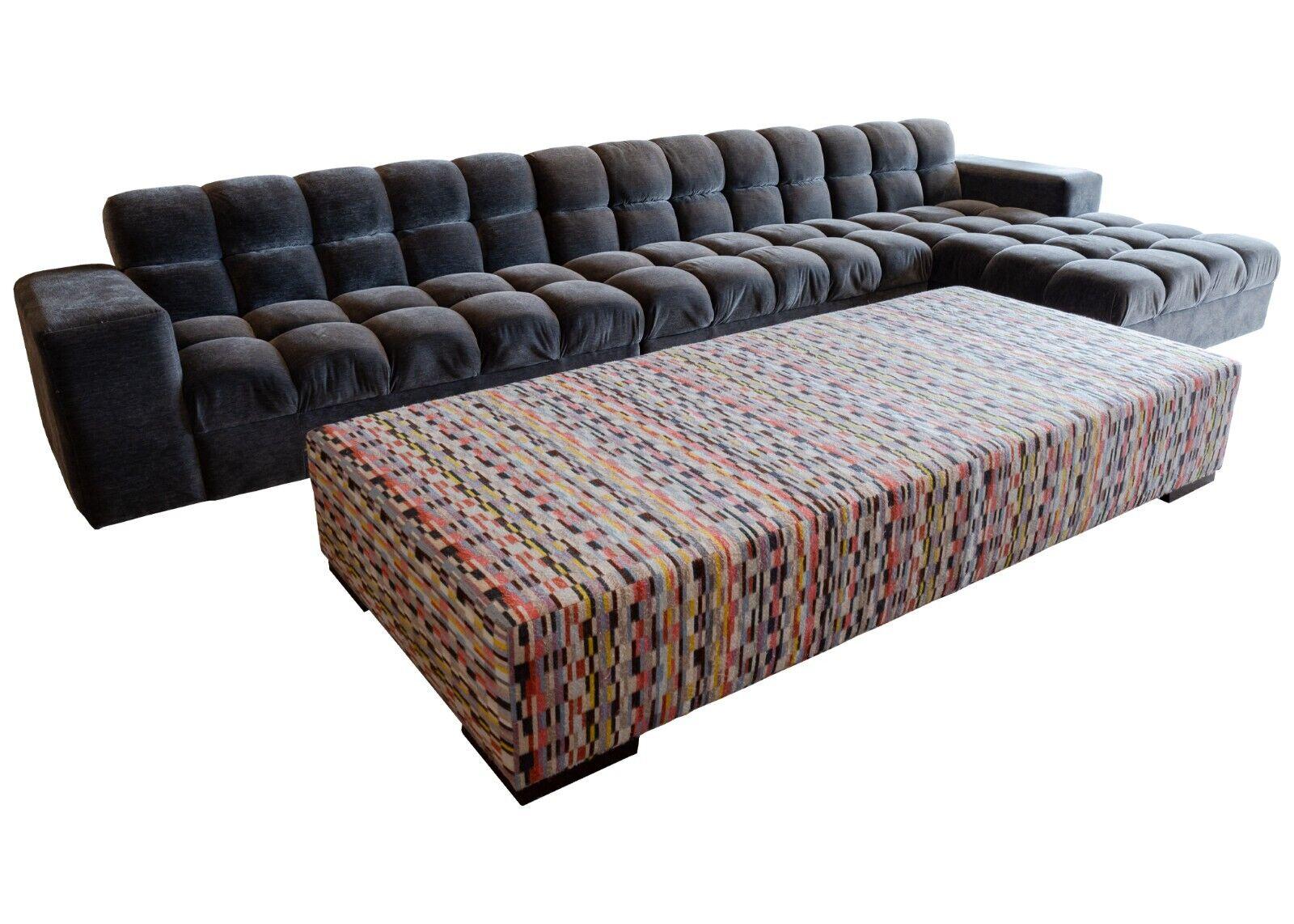 Contemporary Modern Custom Made Dark Grey Velvet Tufted Sectional Sofa Kravet 1
