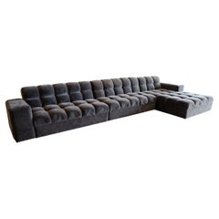 Contemporary Modern Custom Made Dark Grey Velvet Tufted Sectional Sofa Kravet