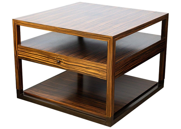 Contemporary Modern Custom Made Pair of Zebra Wood End Side Nightstands Tables For Sale at 1stDibs