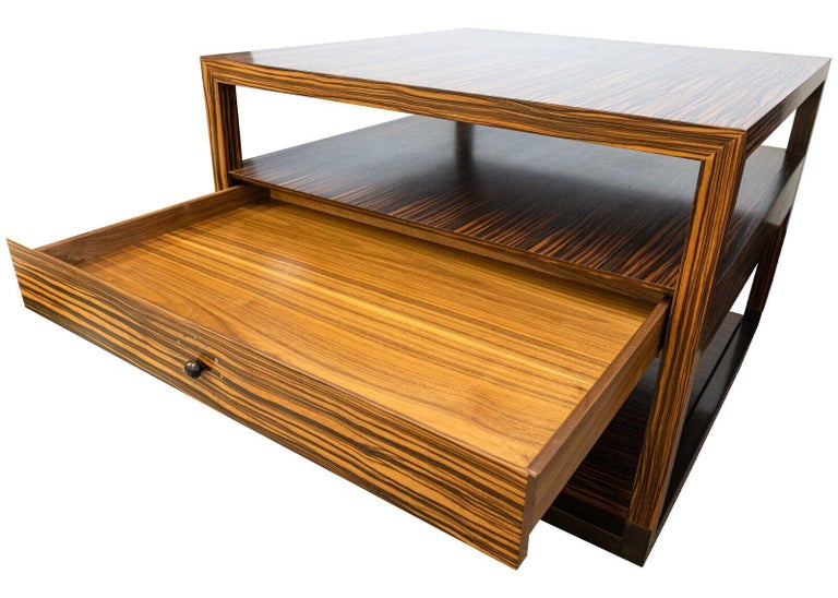 Contemporary Modern Custom Made Pair of Zebra Wood End Side Nightstands Tables For Sale at 1stDibs