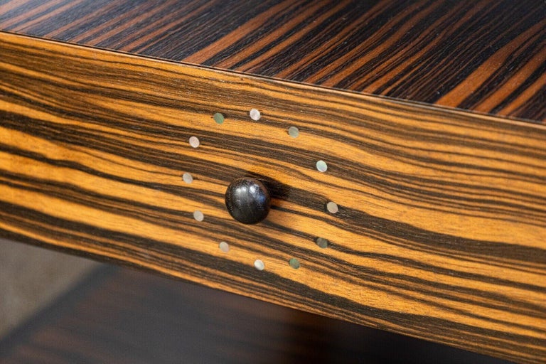 Contemporary Modern Custom Made Pair of Zebra Wood End Side Nightstands Tables For Sale at 1stDibs