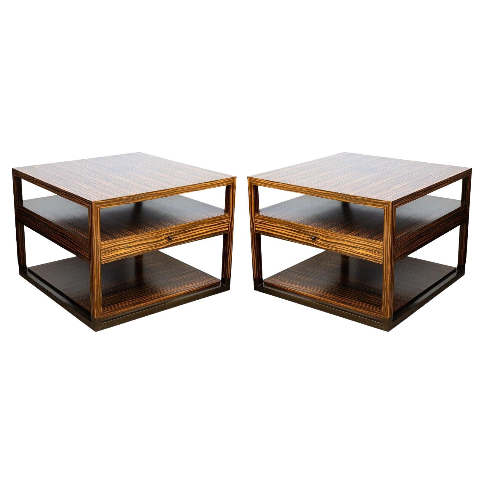 Contemporary Modern Custom Made Pair of Zebra Wood End Side Nightstands Tables
