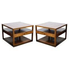 Contemporary Modern Custom Made Pair of Zebra Wood End Side Nightstands Tables (Paire de tables de chevet en bois de zèbre)