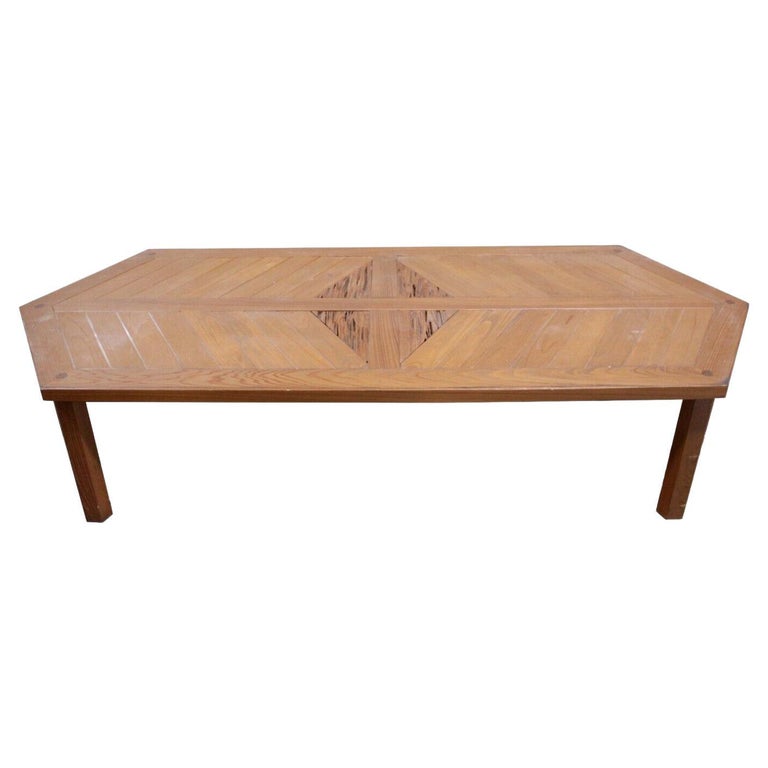 Contemporary Modern Custom Made Pecky Cypress Coffee Table w Geometric Design For Sale at 1stDibs