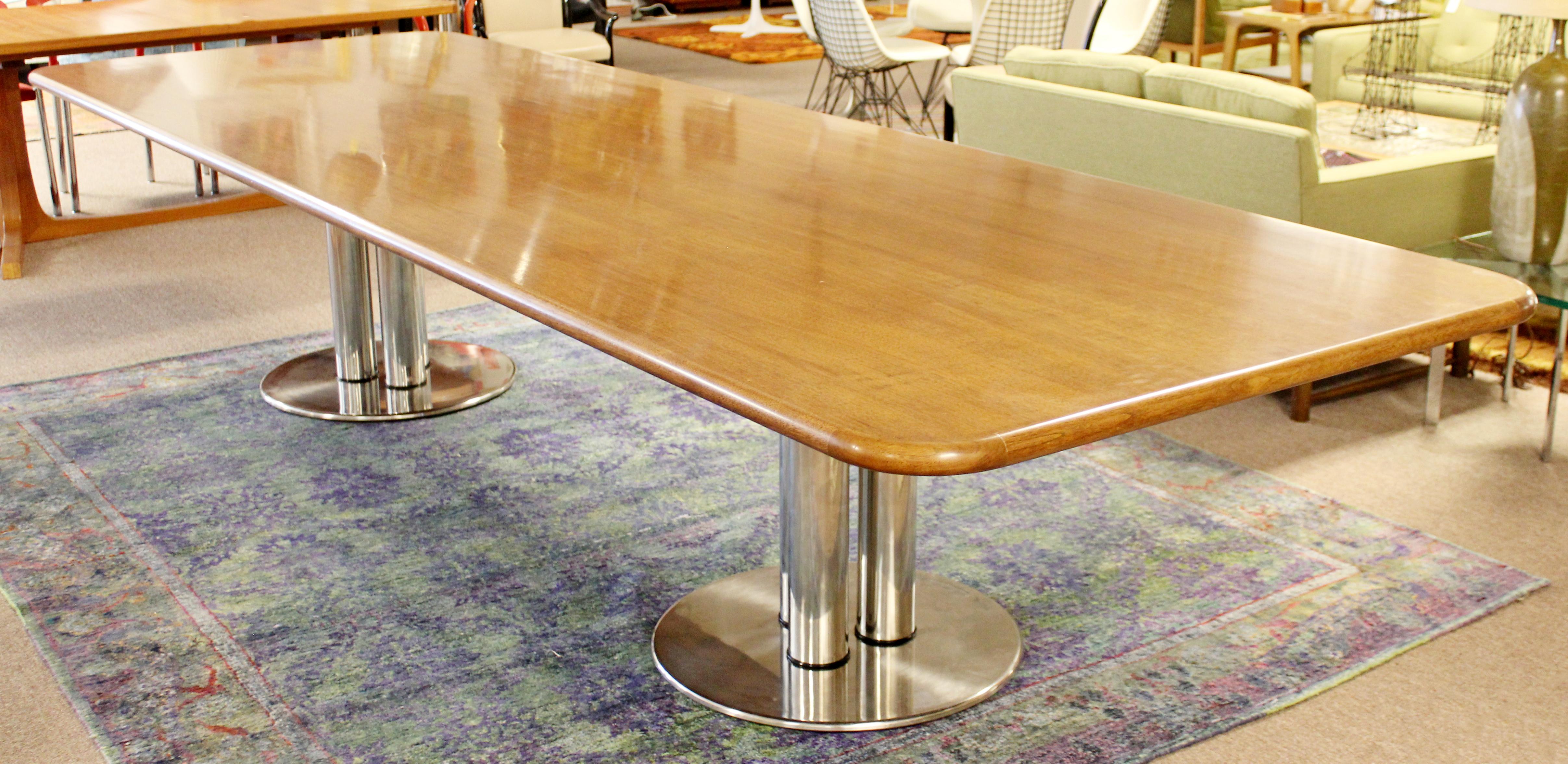 Late 20th Century Contemporary Modern Custom Walnut Chrome Dining Conference Table Pace Style