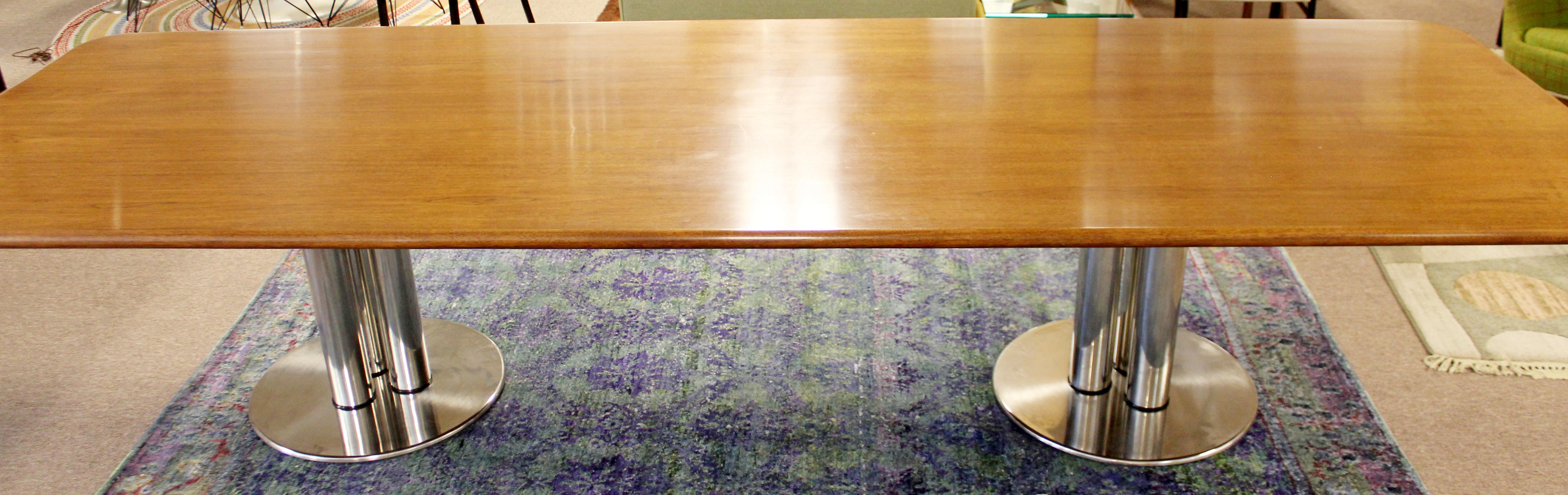 Contemporary Modern Custom Walnut Chrome Dining Conference Table Pace Style 1