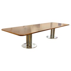 Contemporary Modern Custom Walnut Chrome Dining Conference Table Pace Style