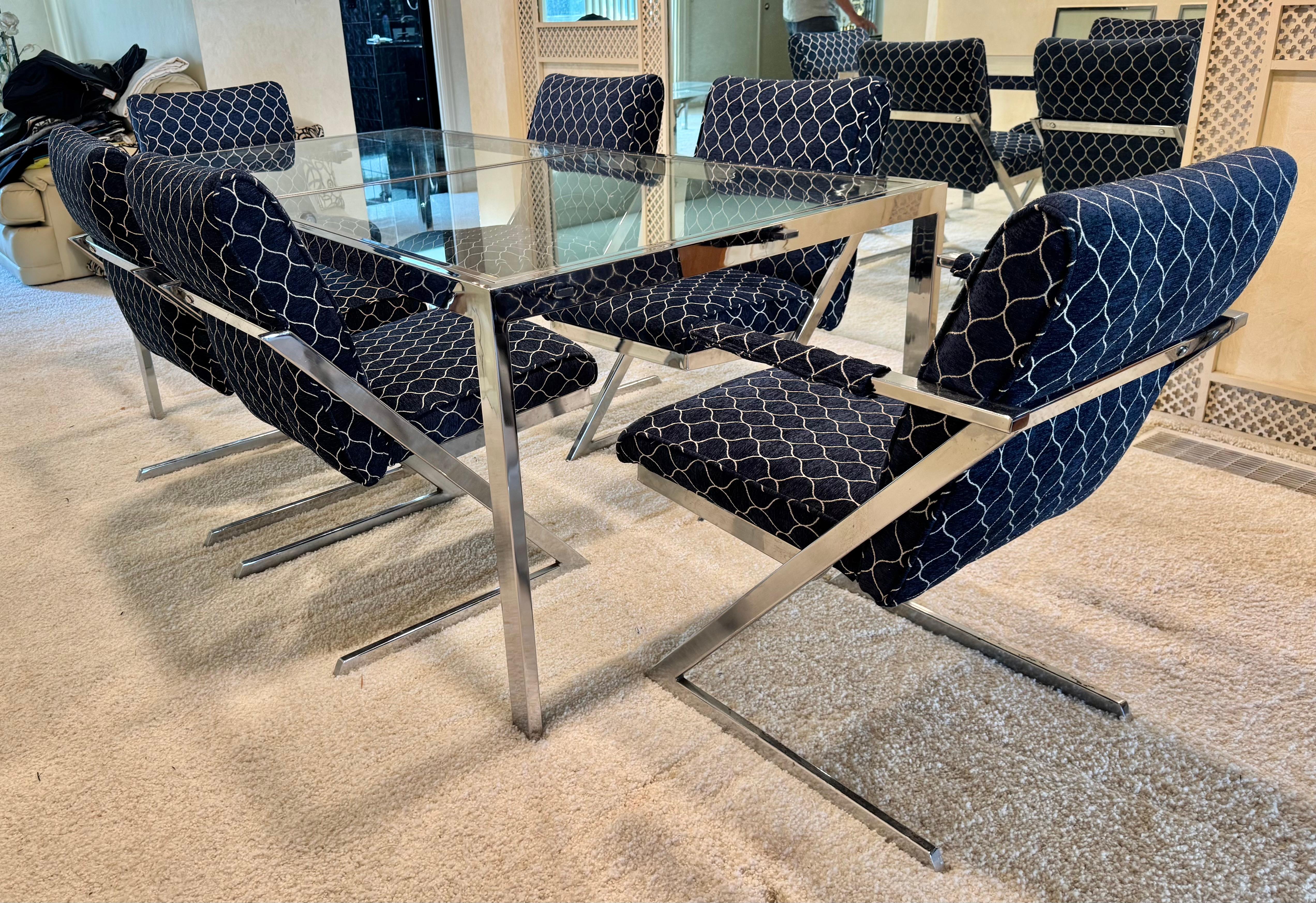 Modernista Contemporáneo D I A.  ^ Design Institute America , Impresionante  Cromo y  Mesa de comedor de cristal y 6 sillas 
