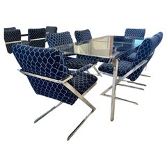 Contemporary Modern D I A Chrome and  Glass Dining Room Set / 2 20" leaves