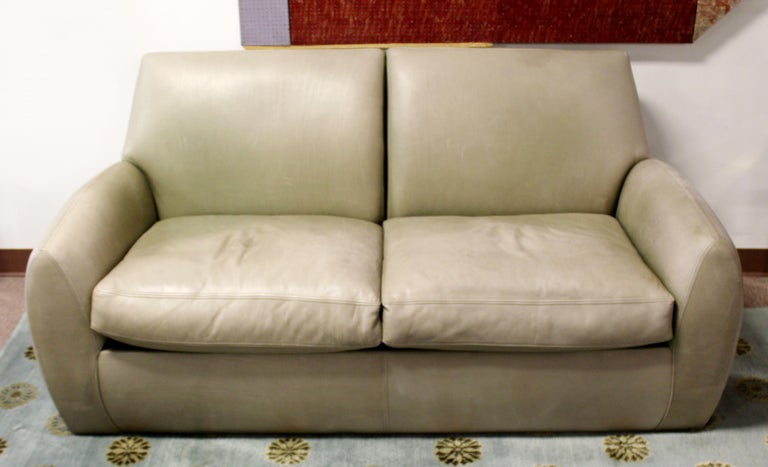 Contemporary Modern Dakota Jackson Gray Leather Sofa Loveseat:: 1980s For  Sale at 1stDibs