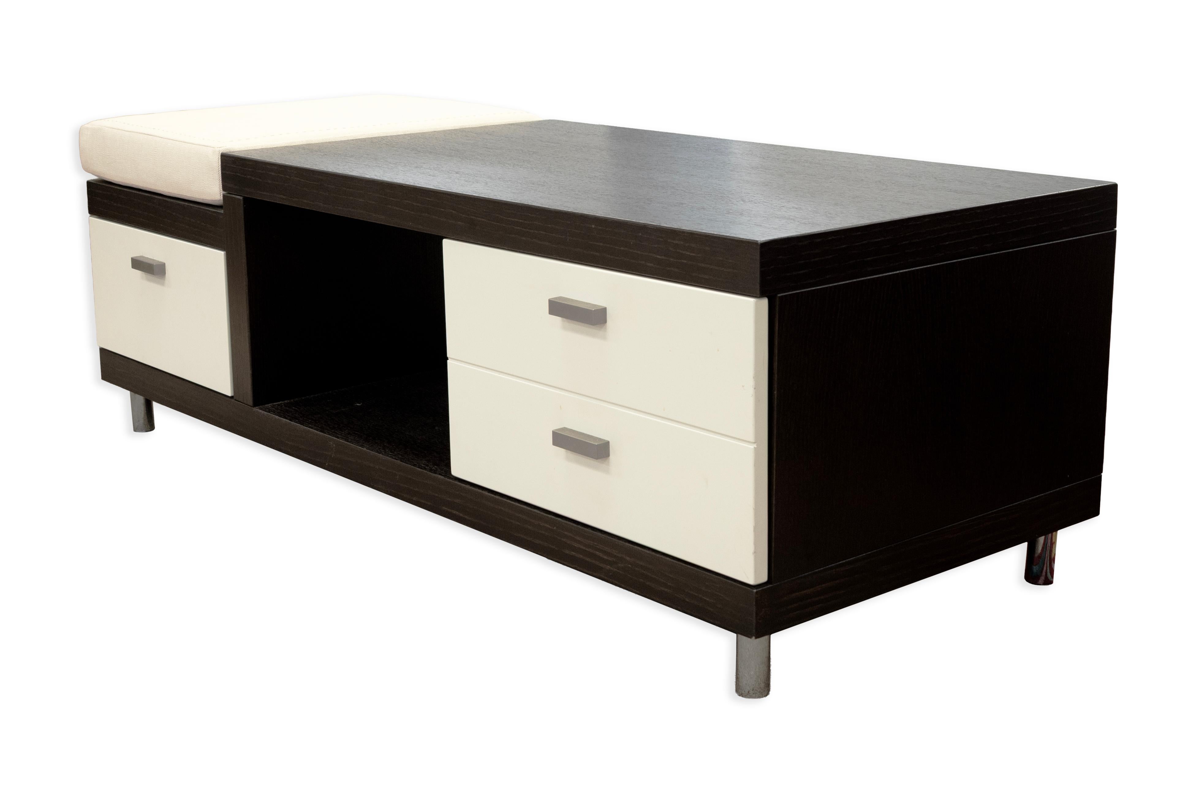 Moderne Console moderne contemporaine en bois foncé et beige avec banc en vente
