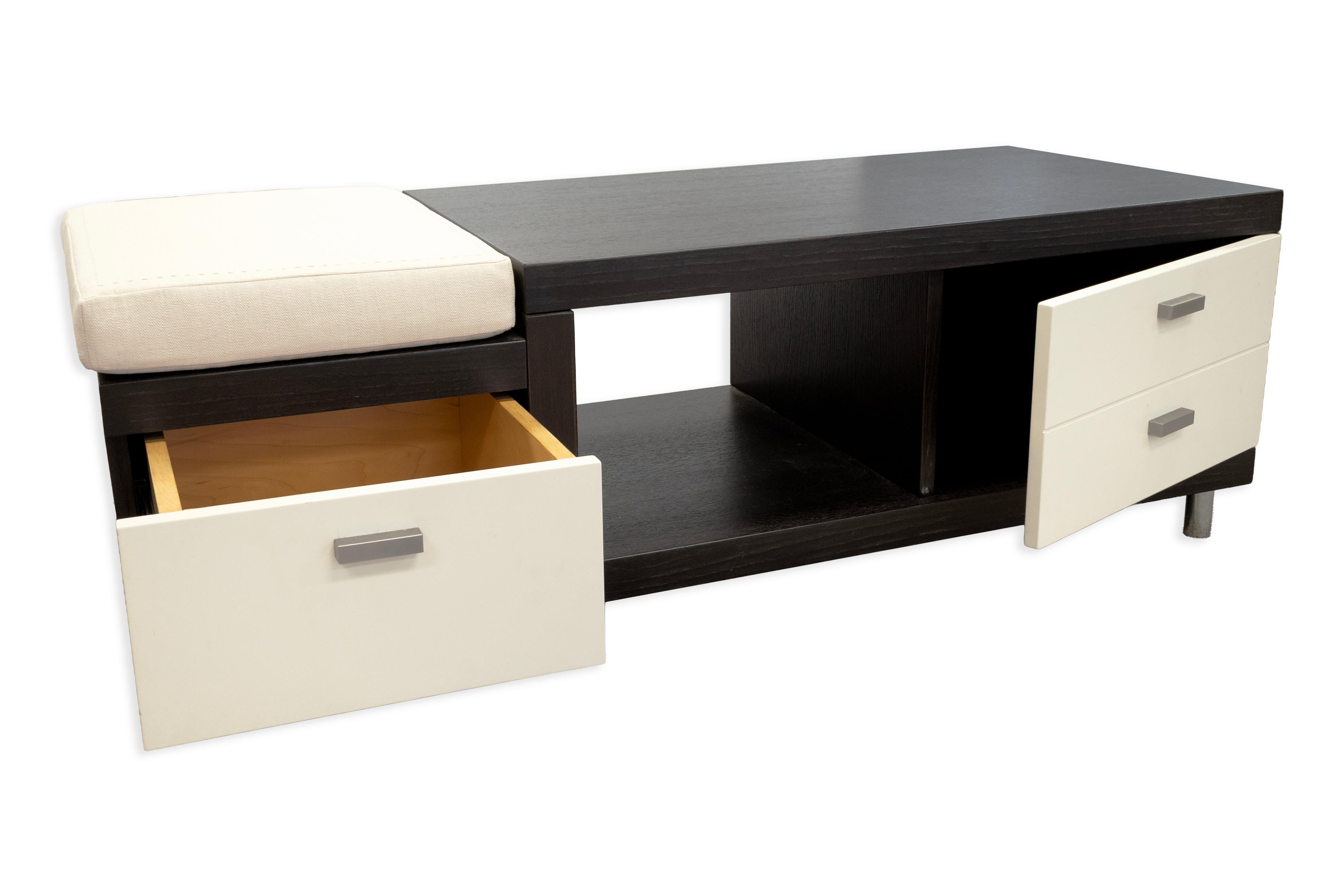 Inconnu Console moderne contemporaine en bois foncé et beige avec banc en vente
