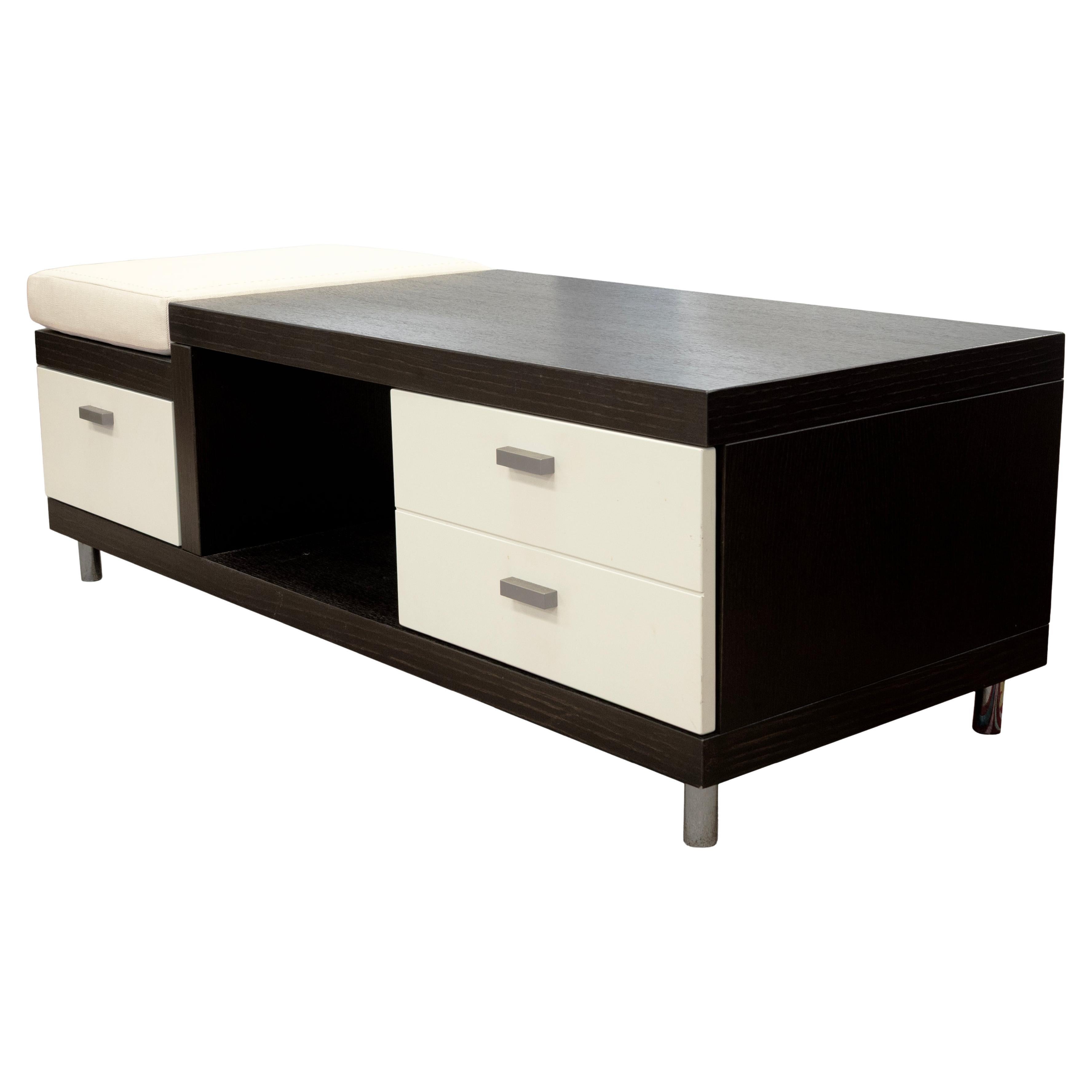 Contemporary Modern Dark Wood And Beige Console Table With Bench