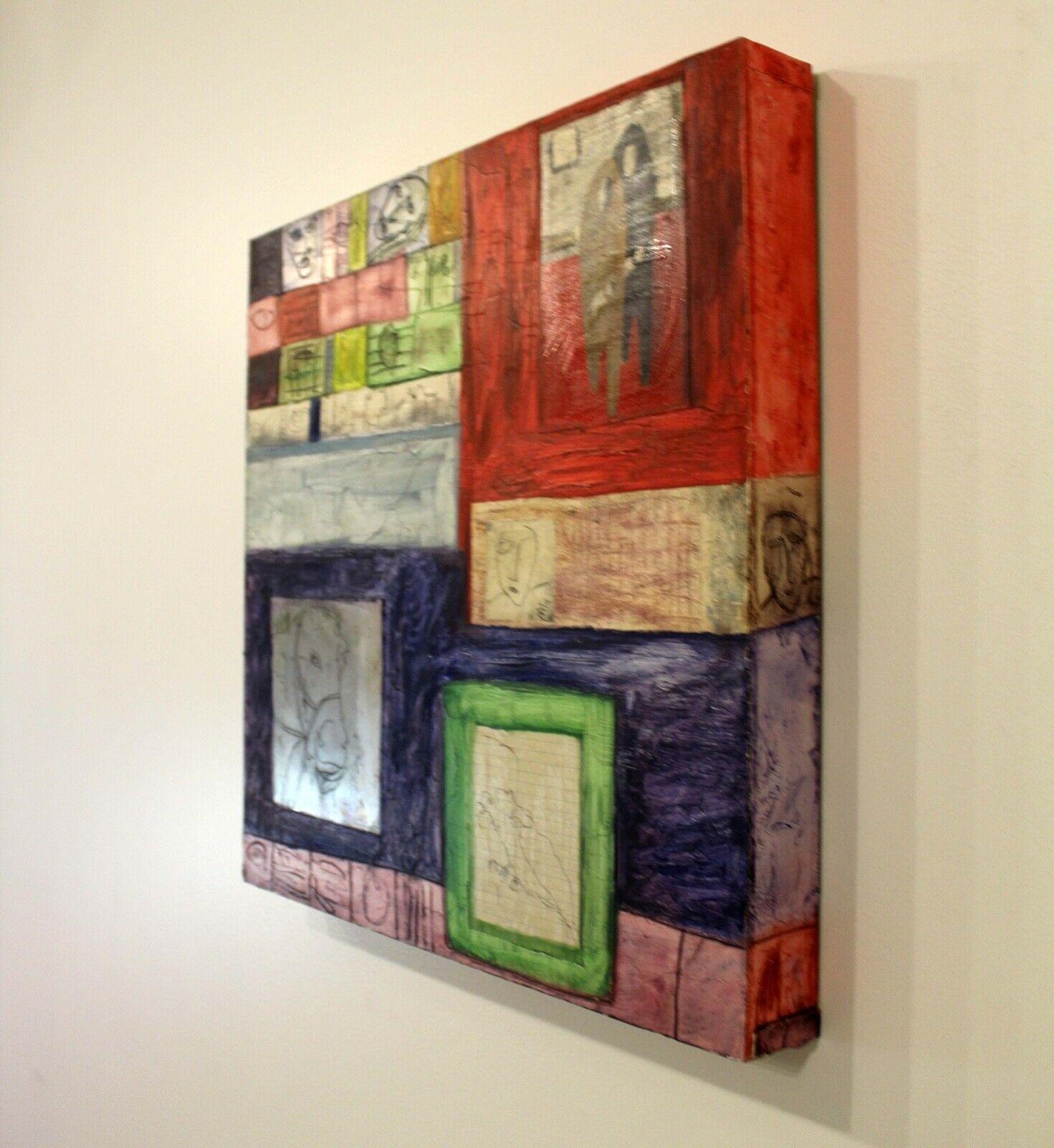 Zeitgenössische moderne Deborah Putnoi Collage und Farbe auf Holz, Gemälde im Zustand „Gut“ im Angebot in Keego Harbor, MI