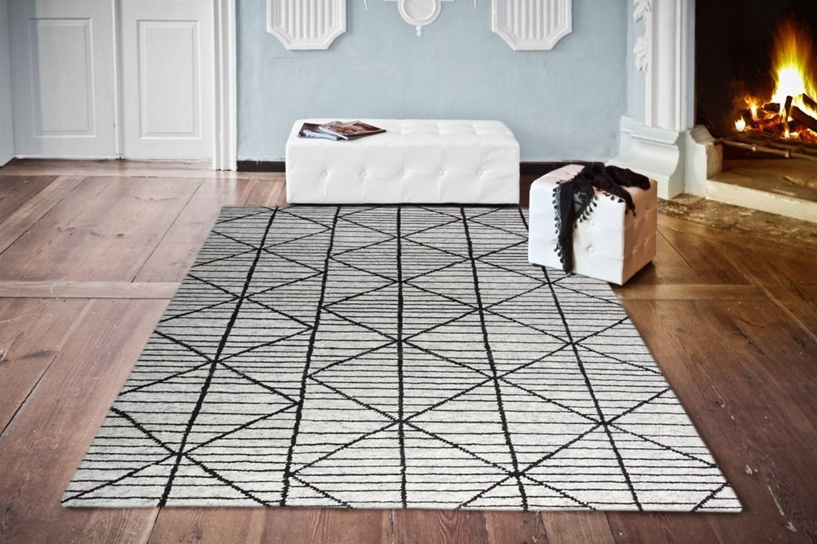 Indian Contemporary Modern Design Rug Hand-Knotted Beige Grey Brown Moroccan Inspired 