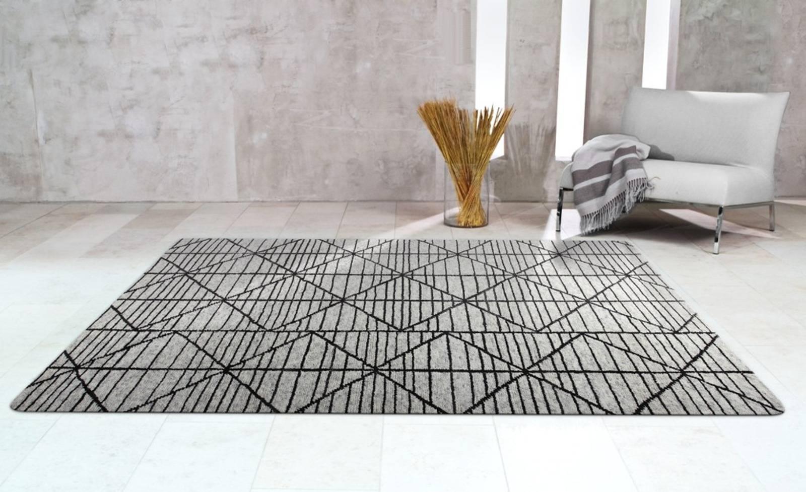 Wool Contemporary Modern Design Rug Hand-Knotted Beige Grey Brown Moroccan Inspired 
